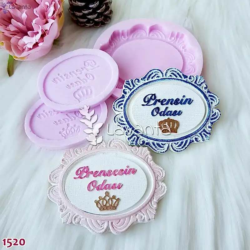 Dalgalı Oval Çerçeve ile Prenses ve Prens Etiket Silikon Kalıpları